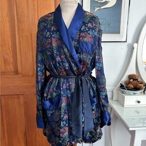Vintage silk and Satin Robe - Blue